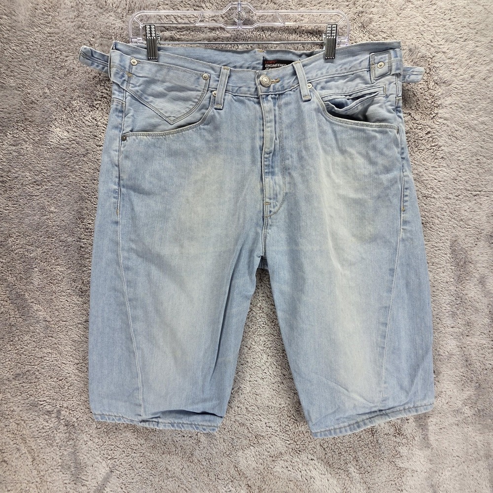 VTG Levis Engineered Shorts Mens 34 Blue Jorts Twisted Buckle Back 13" Inseam